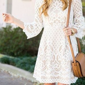 Eliza J Overlay‎ Bell Sleeve Lace Dress Fit Flare White Size 12